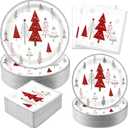 Homlouue 200 Pcs Disposable Christmas Tree Plates and Napkins Sets, Heavy Duty 9 inch Paper Plates, Christmas Party Supplies Decoration for 50 Guests