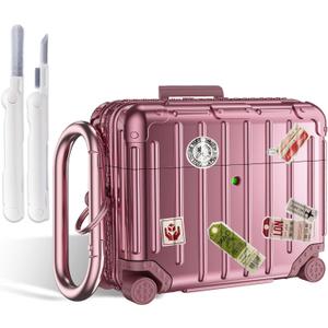 Filoto Compatible with Airpods Pro 3 Case 2025, Cute Fashion Suitcase Design for Airpods Pro 3rd Generation Case Cover, Shockproof Protective Hard Case with Keychain/Cleaner Kit (Rose Gold)