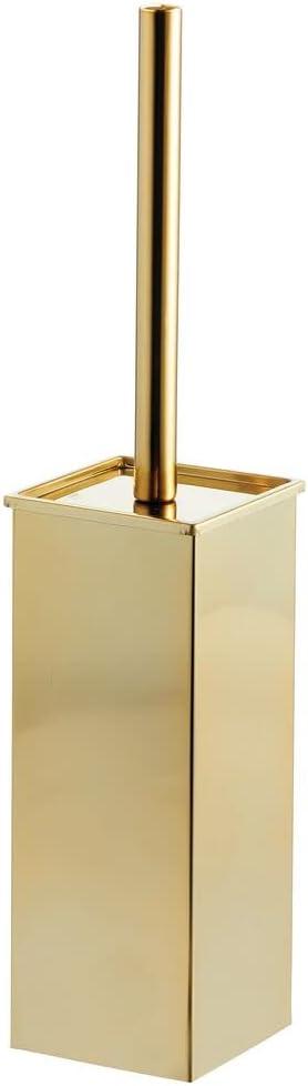 mDesign Steel Square Modern Toilet Bowl Brush and Holder for Bathroom Storage and Organization, Compact Free-Standing Design, Covered Brush - Sturdy, Deep Cleaning - Citi Collection - Soft Brass