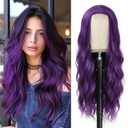 Long Purple Wavy Wigs for Women Middle Part Dark Purple Wig 26 inch Natural Curly Synthetic Wig Heat Resistant Fiber Wigs for Daily Party Use