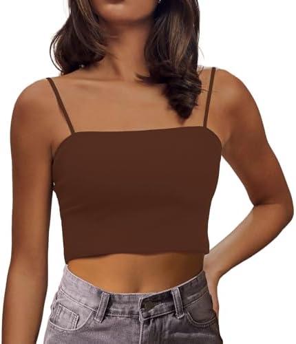 CUHUDA Women's Sexy Adjustable Spaghetti Strap Basic Cami Camisole Double Layer Tank Crop Tops, XS