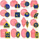 Honeydak 16 Pieces Ramadan Cookie Cutters Eid Mubarak Cookie Mold with Plunger Stamps Moon and Star 3D Stamper Islamic Muslim Mini Ramadan Plastic DIY Tools for Baking Fondant Supplies