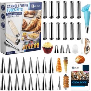 Cream Horn Molds for Baking, 35pcs Cannoli Tubes Molds, Non-stick Stainless Steel 16pcs Cone Shaped and 12pcs Tubular Shaped Cannoli Forms for Danish Pastry Lady Lock Form Cream Roll Croissant