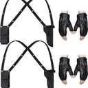 Jiuguva 2 Pieces Adjustable Vertical Leather Gun Shoulder Holster Black Elastic Gun Holster and 2 Pcs Gloves for Women Men Halloween Cosplay