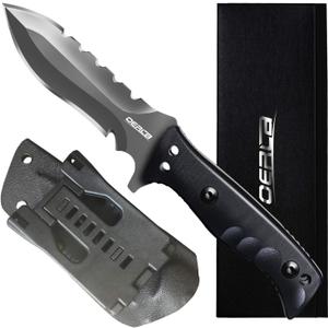 OERLA TAC OL-0021SD Fixed Blade Knives Outdoor Duty Knife 420HC Stainless Steel Camping Hunting Survival Knife Double Sided Blade with G10 Handle Waist Clip EDC Kydex Sheath (Black)