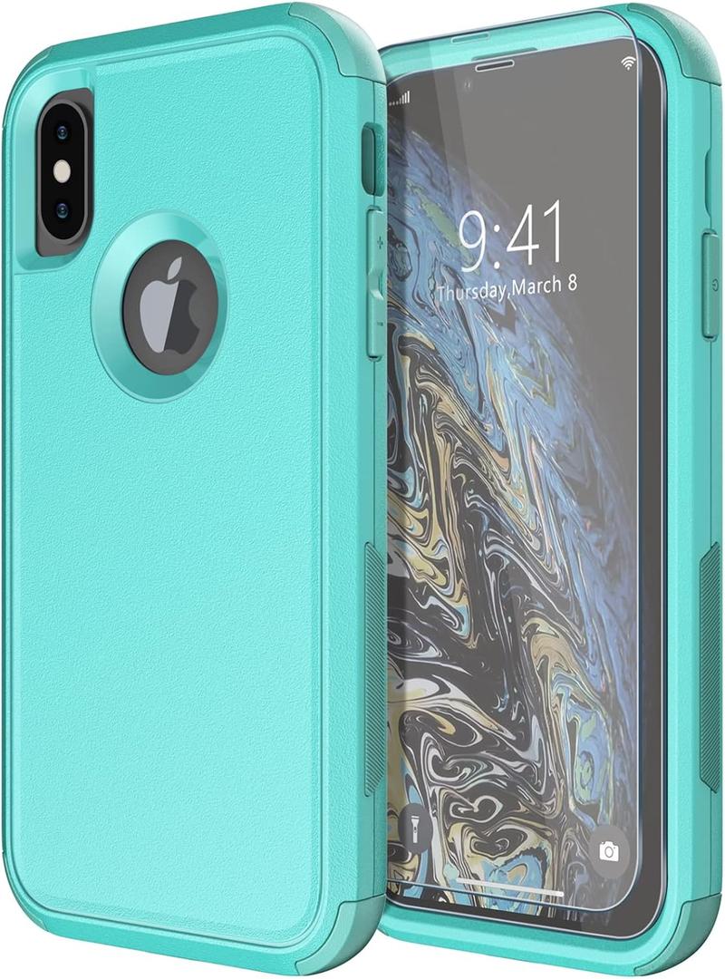 Diverbox for iPhone X Case/iPhone Xs Case [Shockproof] [Dropproof] [Tempered Glass Screen Protector ] Heavy Duty Protection Phone Case Cover for Apple iPhone X/XS (Teal)