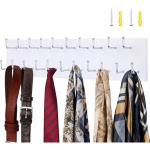 Belt Organizer Holder Wooden Belt Hanger for Closet Wall Mount Belt Storage Rack Tie Bra Scarf Hanger Holds Over 40 Large Belts (White)