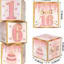 Sweet 16 Party Decorations,16th Birthday Boxes Decor for Girls Women Sweet Sixteen Happy Birthday Banner Kits Pink Rose Gold Foil Balloons Party Supplies Rose Gold Tassel Curtain