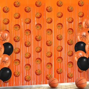 WovWeave 10 Pcs Basketball Party Decorations Backdrop, 3.3 x 6.6 ft Tinsel Foil Fringe Curtain, Basketball Party Banner Garland, Sports Themed Birthday Decor Supplies Streamer Photo Booth Prop