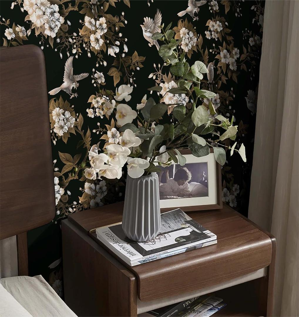 6 x Dimoon 78.7"x16.1" Floral Peel and Stick Wallpaper Black and White Wallpaper Thicken Bird Contact Paper Delicate Waterproof Golden Leaf Self Adhesive Removable Wall Paper Shelf Liner Decal Vinyl Roll