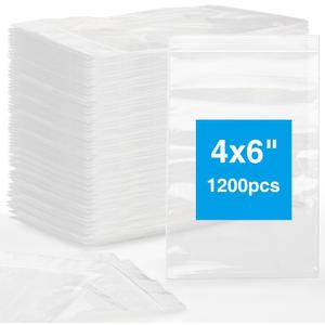 Plastic Bags, 1200pcs 4 x 6 inch 2 mil Thick, Zip Bag, Clear Jewelry Bags, Baggies with Resealable Zip Bag for Small Business, Daily Vitamin, Jewelry, Candy