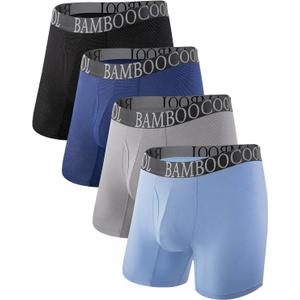 BAMBOO COOL Men's Cool Breathable Mesh Underwear Moisture-Wicking Bamboo Viscose Boxer Briefs Performance 4 Pack(Medium)