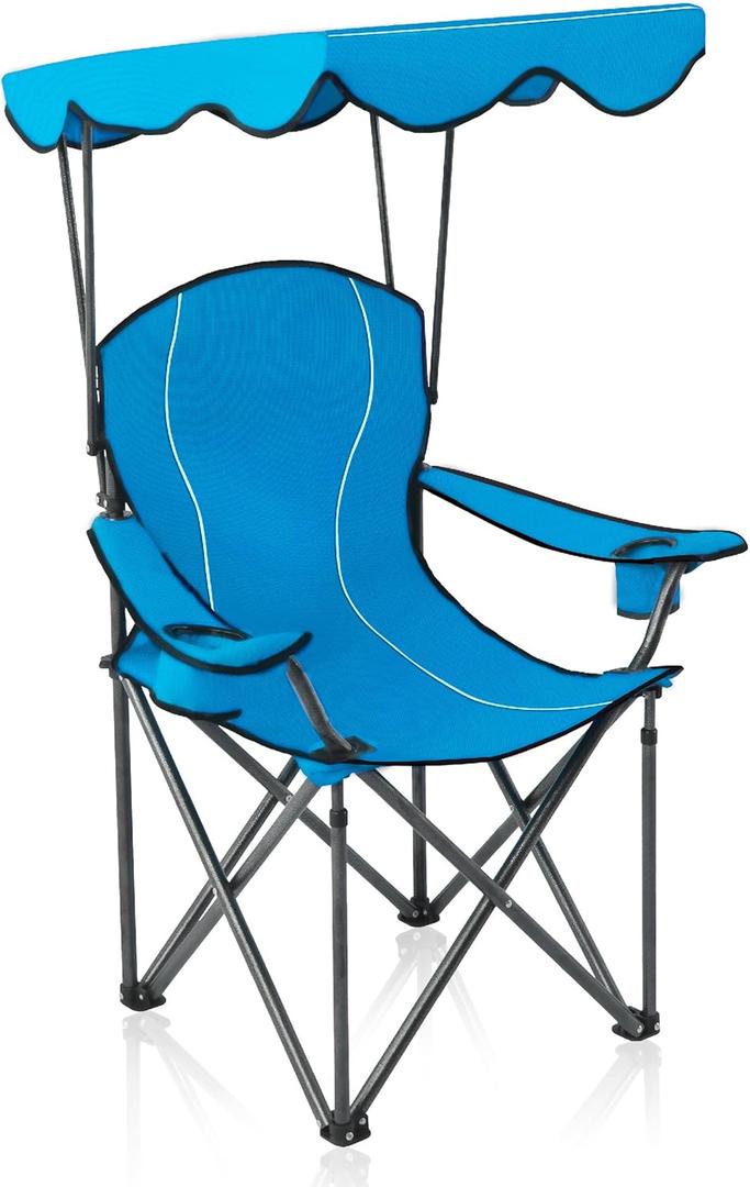 ALPHA CAMP Heavy Duty Canopy Lounge Chair Sunshade Hiking Travel Chair with Cup Holder (Cyan Blue)