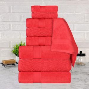Superior Cotton Chevron 9-Piece Towel Set, Zero Twist, Quick Dry, Home Essentials, Shower, Spa, Luxury Plush Soft Absorbent Towels, Includes 3 Bath, 3 Hand, 3 Washcloth/Face Towels, Red (9 Piece Towel Set (Solid + Jacquard))