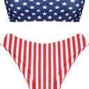 ZAFUL Women Strapless Ribbed High Cut Bandeau Bikini Lace Up 2 Pieces Swimwear 14-Red L