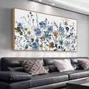 Framed Floral Wall Art - Abstract Flowers Canvas Pictures for Living Room Wall Decor, Indigo Brown Botanical Prints Modern Nature Painting Artwork for Bedroom Kitchen Office Decor 58" x 29"