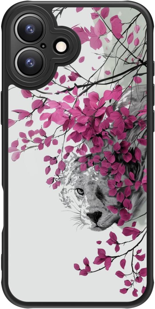 FUNMIKO for iPhone 16 Case Wireless Charging & Military-Grade Protection - Trendy Fruit Design for Women Girls, Matte Non-Slip Phone Cover with Shockproof Corners - Pink Blossoms