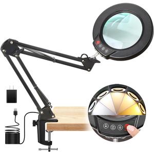 10X Magnifying Glass with Light and Clamp, Real Glass Lens, 5 Color Modes LED Dimmable Magnifier, Hands Free for Crafts, Jewelry, Painting, Sewing, Close Work (Black)