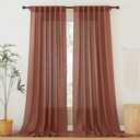 RYB HOME 108 inch Curtains Linen Woven - Shabby Chic Modern Elegant Semi Translucent Drapes Sun Filter Glare Control for Sliding Glass Door Doorway Hotel, Wide 52 by Long 108, 2 Panels, Terracotta