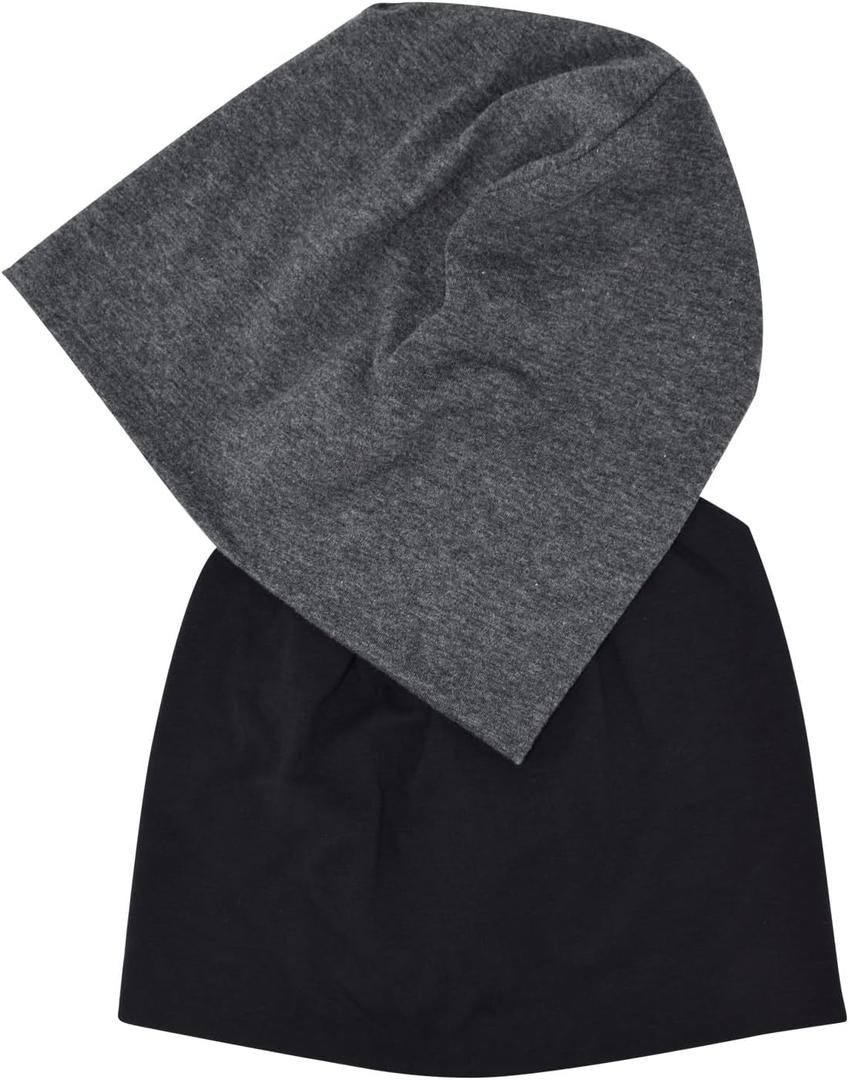 JHYWELL Cotton Beanie Hat Jersey Soft Skull Caps Lightweight Sleep Cap Running Beanies Light Weight Chemo Hat for Men & Women (Black & Heather Grey)