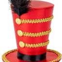 Dress Up America Ringmaster Hat for Girls  Mini Red Top Hat Headband with Feather & Gold Accents  Circus Costume Accessory
