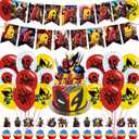 Party Decorations,Cartoon Birthday Party Supplies Includes Banner- Cake Topper - 24 Cupcake Toppers - 18 Balloons