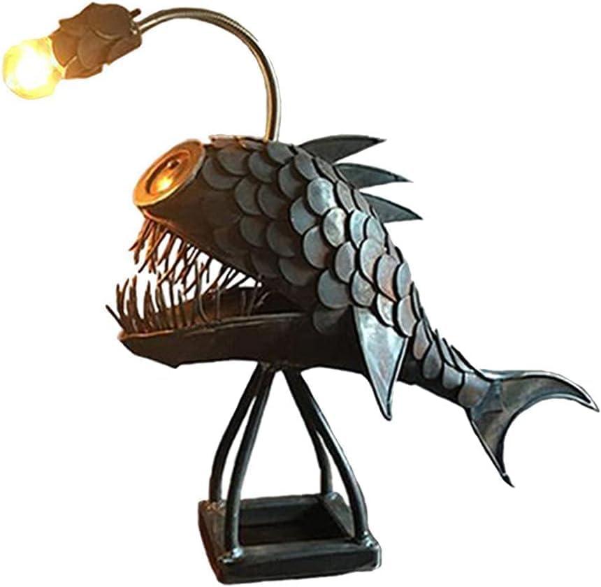 Fish Design Animal Lamp - Steampunk Style Table Light | Handcrafted Iron & Silicon LED Night Light, Unique Desktop Ornament for Bedroom, Creative Home Decor and Fish Collecting