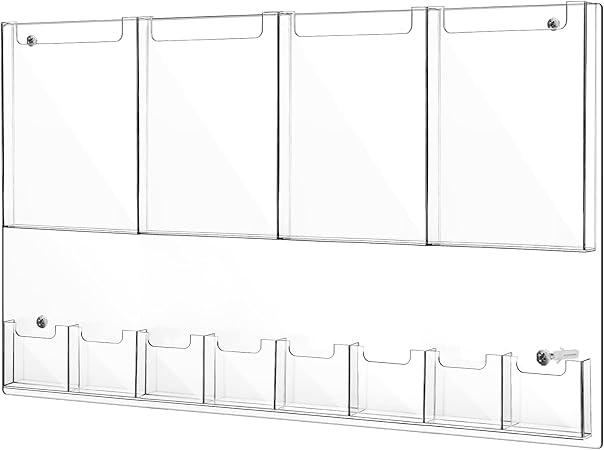 Weysat 1 Pack Acrylic Brochure Holder Wall Mount Rack Acrylic Magazine Holder Literature Display Clear 12 Pockets Pamphlet Display Holder Plastic Flyer Multi Pocket Wall Mount Slots for Office Class