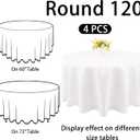 4 Pack 120 Inch White Polyester Round Table Cloth Washable Fabric Table Covers for Wedding Dining Table Buffet Parties Banquet Decor
