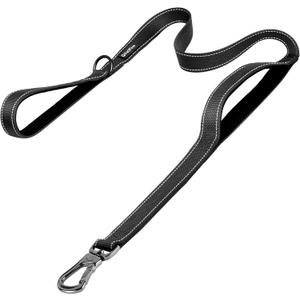 PetiFine 6FT Heavy Duty Dog Leash with Soft Padded Double Handle, Durable Strong Clasp Dog Leashes, Reflective Nylon Walking Lead for Large,Medium,Small Breed Dogs, Black (6 FT x 1 in Wide)