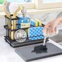 HapiRm Sink Caddy Sponge Holder - Kitchen Sink Organizer with Instant Drying Stone and Brush Holder, Stainless Steel Sponge Caddy for Kitchen Countertop - Black