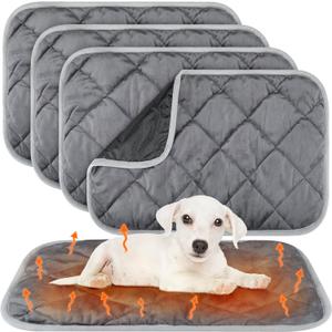 4 Pack Self Heating Cat Pad Self Warming Dog Mat Reflects Body Heat Extra Warm Thermal Pet Pad Washable Dog Cat Bed Crate Bed Mat Blanket(Gray,19 x 27.5 Inch)
