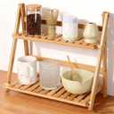 HORIBND Coffee Station Organizer, Matcha Station, Foldable Bamboo Mug Holder for Countertop, Tea & Coffee Bar Accessories, 2 Tier Shelf for Kitchen Counter Organizer, Matcha Stand, Spice Rack