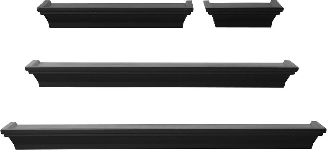 Melannco Floating Wall Shelves for Bedroom, Living Room, Bathroom, Kitchen, Nursery, Set of 4, Black, 4 Count