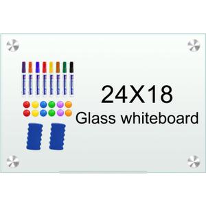 H-Qprobd White Board 24x18 Magnet Dry Erase Boards Frameless Magnetic Glass Whiteboard for Wall, Wall Mounted Whiteboard Includes 12 Magnets, 8 Markers and 2 Erasers