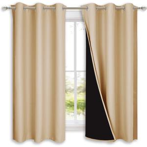 NICETOWN Bedroom Full Blackout Curtain Panels, Super Thick Insulated Grommet Drapes, Double-Layer Blackout Draperies with Black Liner for Small Window (Set of 2 PCs, 42 by 63 inches, Biscotti Beige)