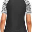 Daci Women Short Sleeve Rashguard Top Swim Shirt Swimsuits Top Only No Built in Bra Bathing Suit No Bottom (Black, L)