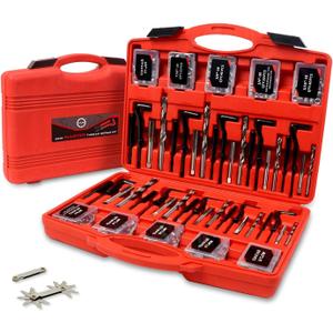 AKM 338Pc Thread Repair Kit, HSS Drill Helicoil Repair Kit SAE&Metric1/4" 5/16" 3/8" 7/16" 1/2" M5 M6 M8 M10 M12 Kit with Thread Gauge