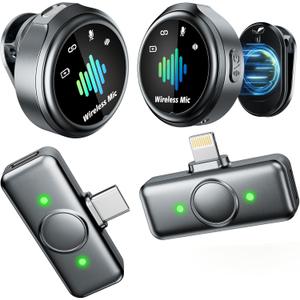 Mini Microphone for iPhone: Wireless Lavalier Microphone for Android - Noise Canceling Magnetic Clip Lapel Mic - Vlogging Recording & Pro Video for Content Creators