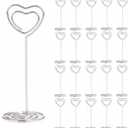 20PCS 3.35 Inch Table Number Stands - Place Card Holders for Wedding Centerpieces, Birthday Party, Photo Picture Frame Display (Heart Shaped-Silver)
