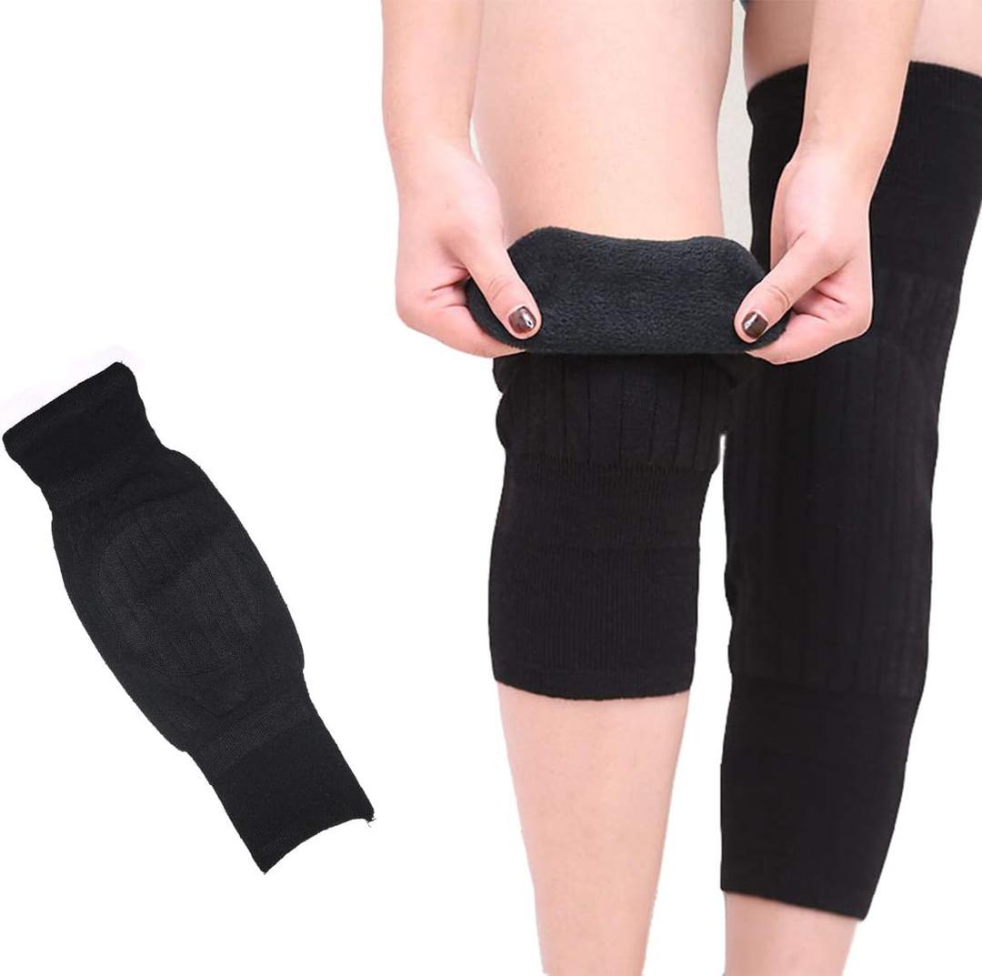 Unisex Cashmere Knee Brace Pads Knee Warmers Thicken Lengthen Breathable Elastic Knees Sleeves Support Protector (Black)