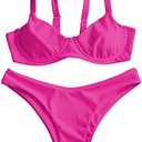 ZAFUL Women's Ribbed Underwire Bikini Set High Cut Colorblock V Notch Swimwear Printed High Leg Swimsuit Size M