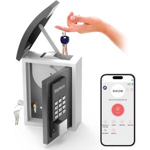 WeHere Key Lock Box Wall Mount with Key Drop Slot, Smart Digital Lockbox, OTP/APP Bluetooth/Wi-Fi/Fixed Code/Key Unlock, Key Safe Security Storage for House Outside, Realty Business, Apartment, Store (Black)