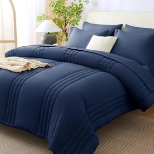 CozyLux King Size Comforter Sets - 7 Piece Bed in a Bag Navy Blue Comforter Set with Sheets Bed Set All Seasons, Soft Bedding Set with Down Alternative Comforter, Sheets, Pillowcases & Shams