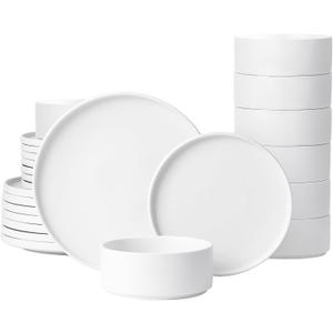 GZG Classic Series - Plates and Bowls Set for 8, 24 Piece Stoneware Dinnerware Sets, Microwave and Dishwasher Safe Lead-Free Handcrafted Ceramic Dishes Set - Ivory White