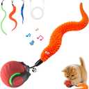 Geamen Interactive Cat Toys with Bird Sounds & 3 Speed Modes, Rechargeable Automatic Moving Cat Toy with 3 Tails, Fast Charging Smart Rolling Ball for Indoor Cats to Chase Play on Hard Floor Carpet