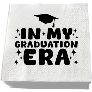 In My Graduation Era Napkins, 50 Pack White and Black Class of 2025 Graduation Party Decorations, Funny Graduate Party Paper Napkins, Congrats Grad, Luncheon Dinner Bar Beverage Napkins 3 Ply