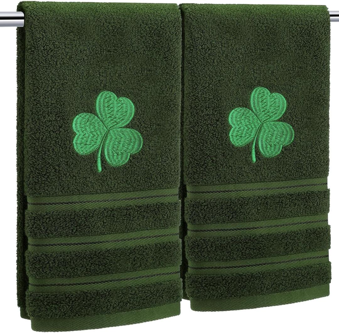 Tudomro 2 Pcs Easter Bunny Hand Towels Yellow Bathroom Decor 14x29 Inch Embroidered 100% Cotton Soft Absorbent Spring Floral Decorative Hand Towels for Bathroom Kitchen(Green Clover)