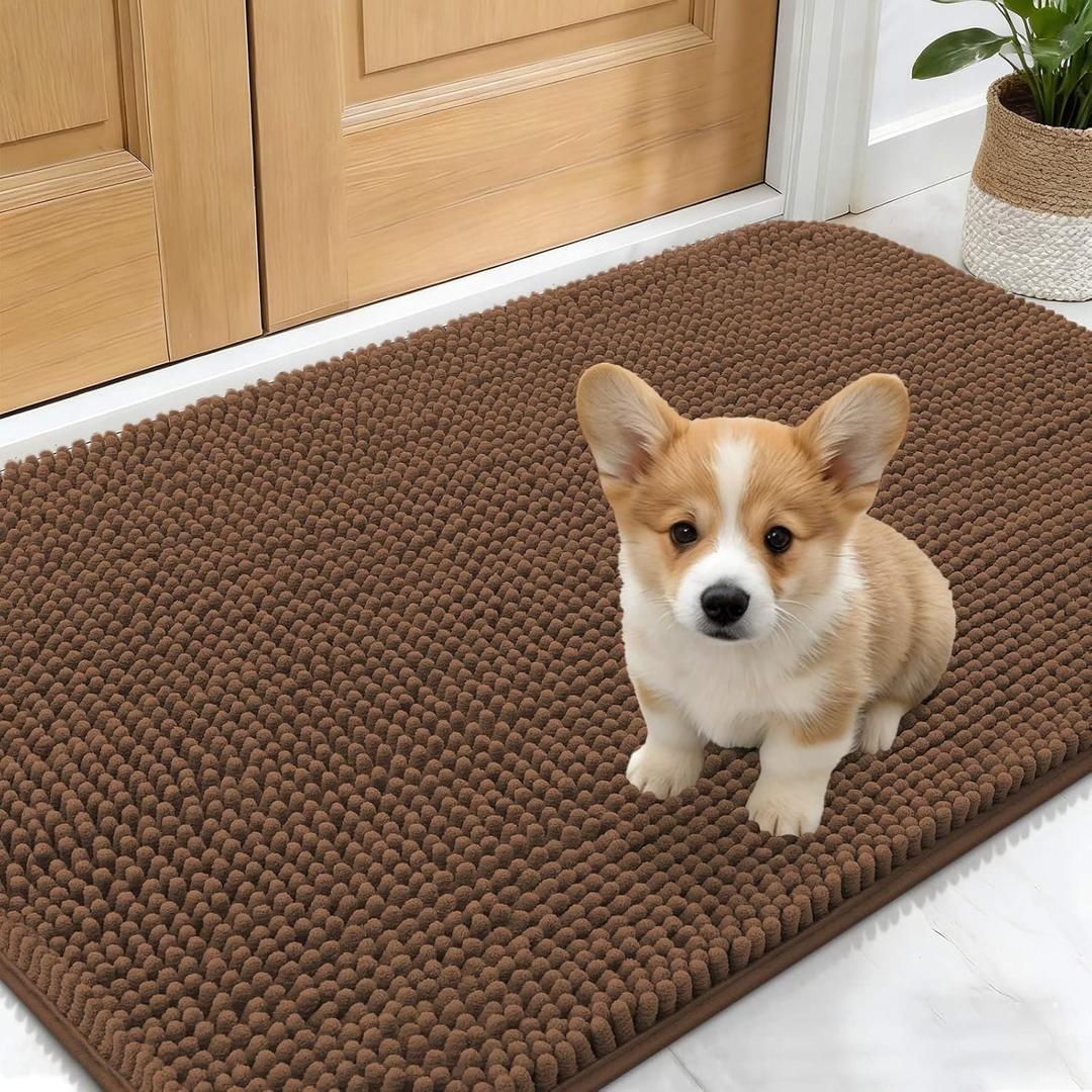 OLANLY Dog Door Mat for Muddy Paws 30x17, Absorbs Moisture and Dirt, Absorbent Non-Slip Washable Doormat, Quick Dry Chenille Mud Mat for Dogs, Entry Indoor Entryway Carpet for Inside Floor, Mocha