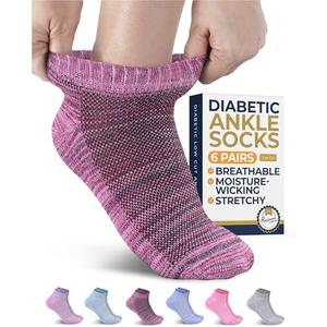 Pembrook Ankle Diabetic Socks for Women and Men - 5 Pairs | Low Cut Neuropathy Socks for Women | Smooth Toe Seams